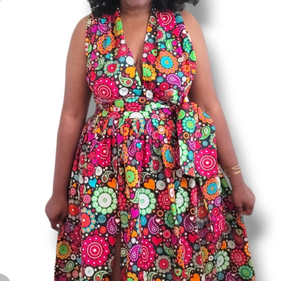 African Dashiki Long Sleeve Digital Print Maxi Dress